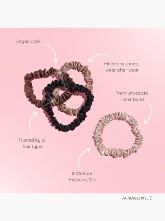 4-Pack Mulberry Silk Hair Scrunchies Skinny Elastics No Damage Pouch main image 5